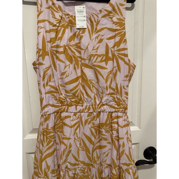 On-34th XXL Pink and Yellow Leaf Print Summer Midi Dress, Open Back, NWT - Picture 11 of 16